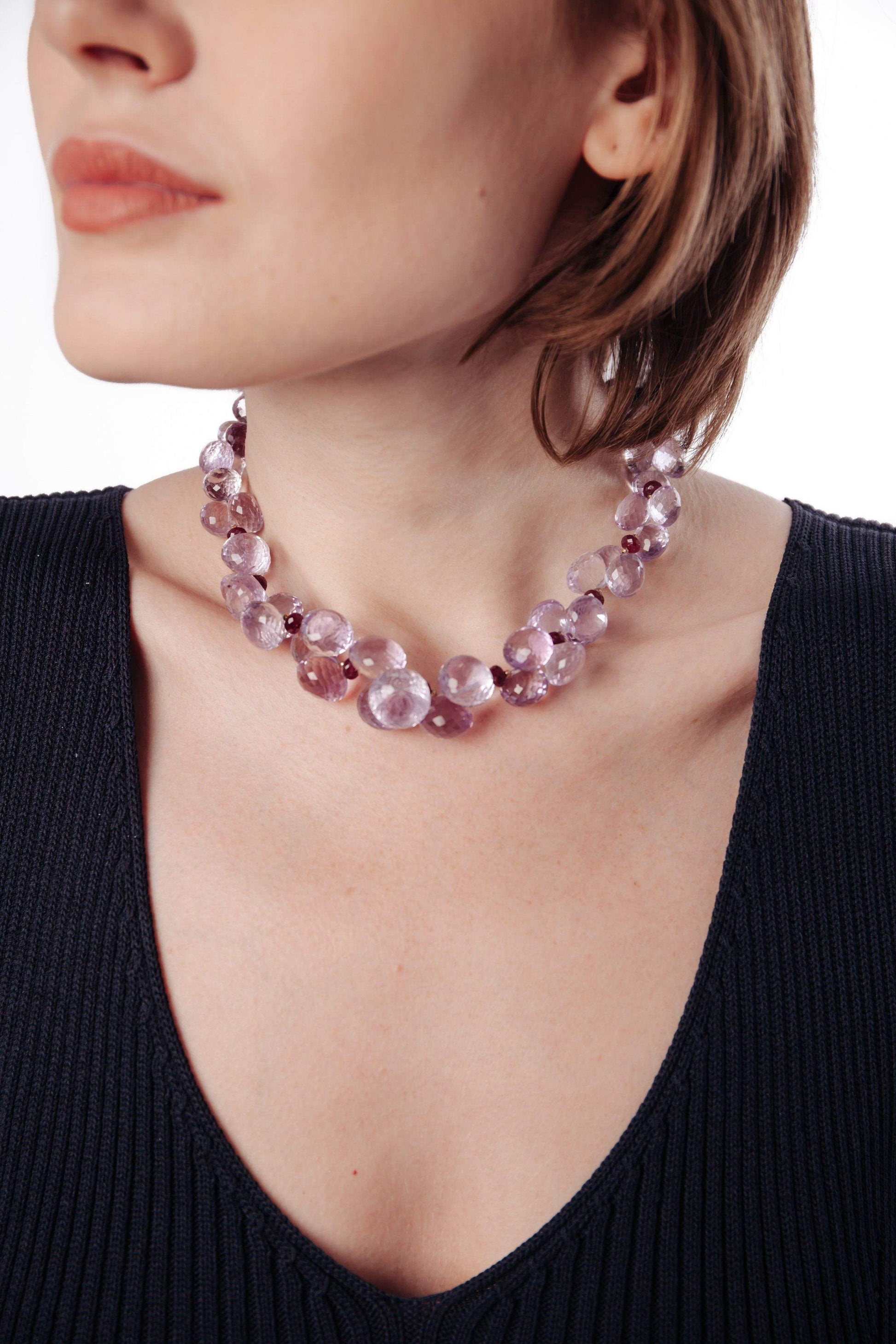 Pink Amethyst & Rubies Necklace - Inaya Jewelry