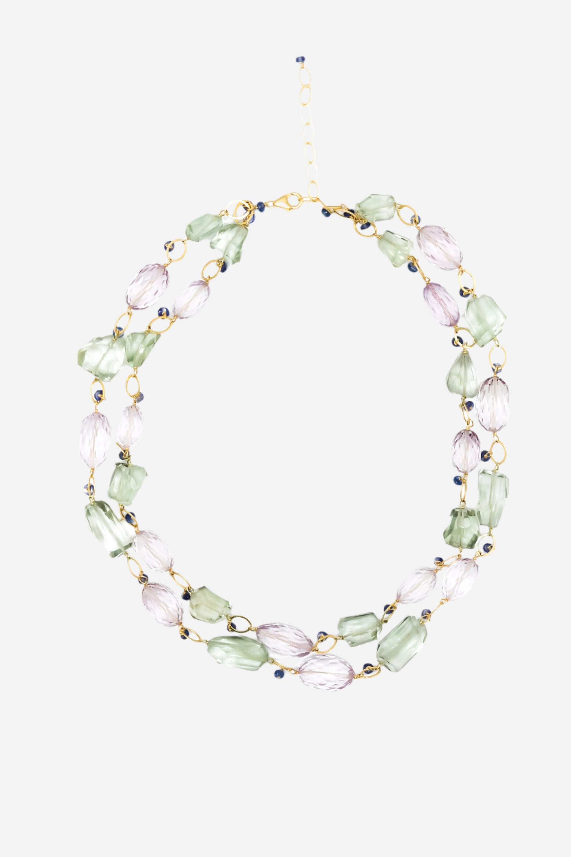 Pink & Green Amethyst, Sapphire Necklace - Inaya Jewelry