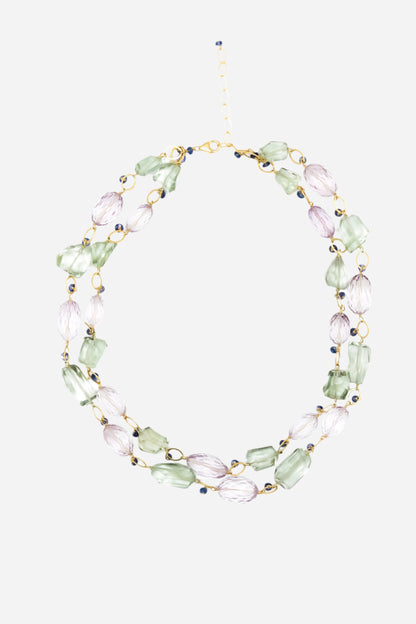 Pink & Green Amethyst, Sapphire Necklace - Inaya Jewelry