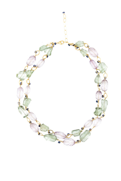 Pink & Green Amethyst, Sapphire Necklace - Inaya Jewelry