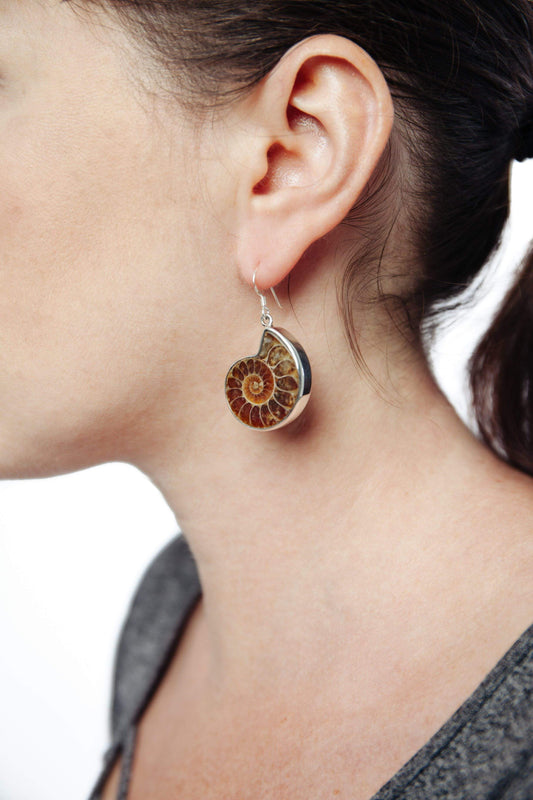 Ammonite Bezel Earrings - Inaya Jewelry