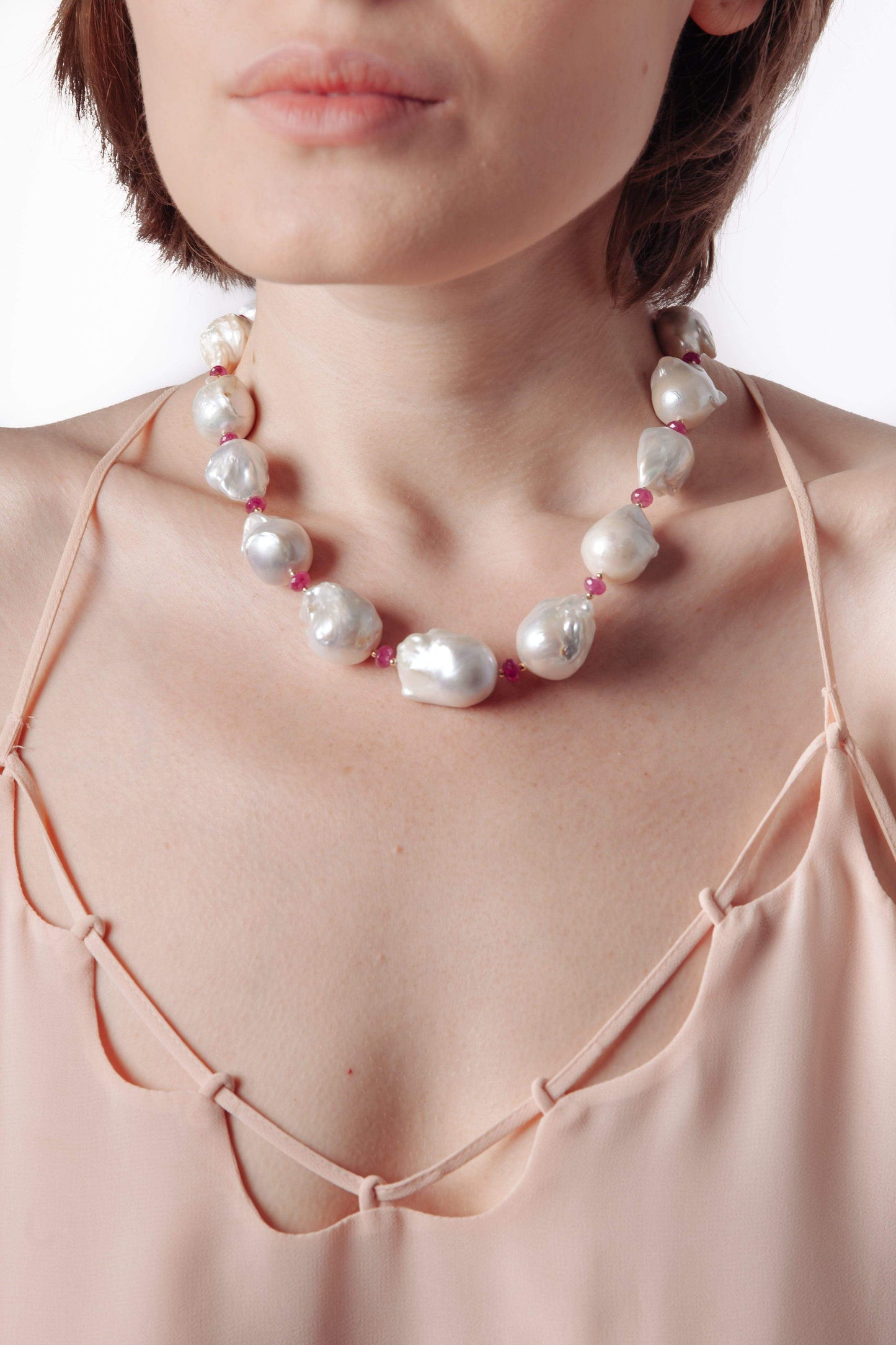 Baroque Pearl & Rubies Necklace - Inaya Jewelry