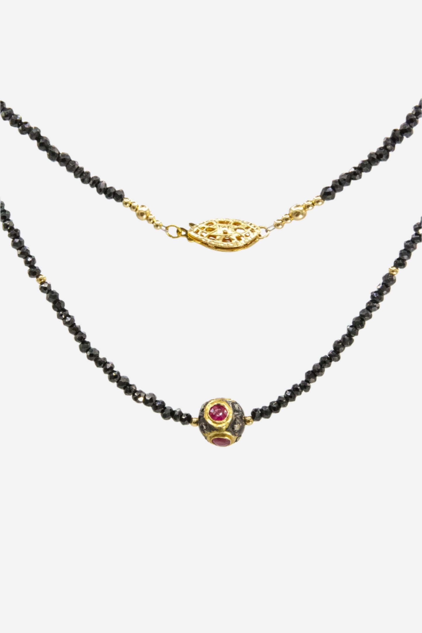 Black Diamond, Ruby & Black Spinel Necklace - Inaya Jewelry