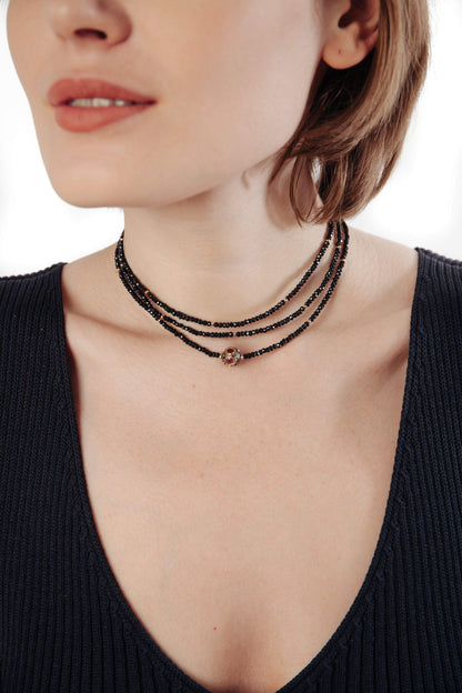 Black Diamond, Ruby & Black Spinel Necklace - Inaya Jewelry