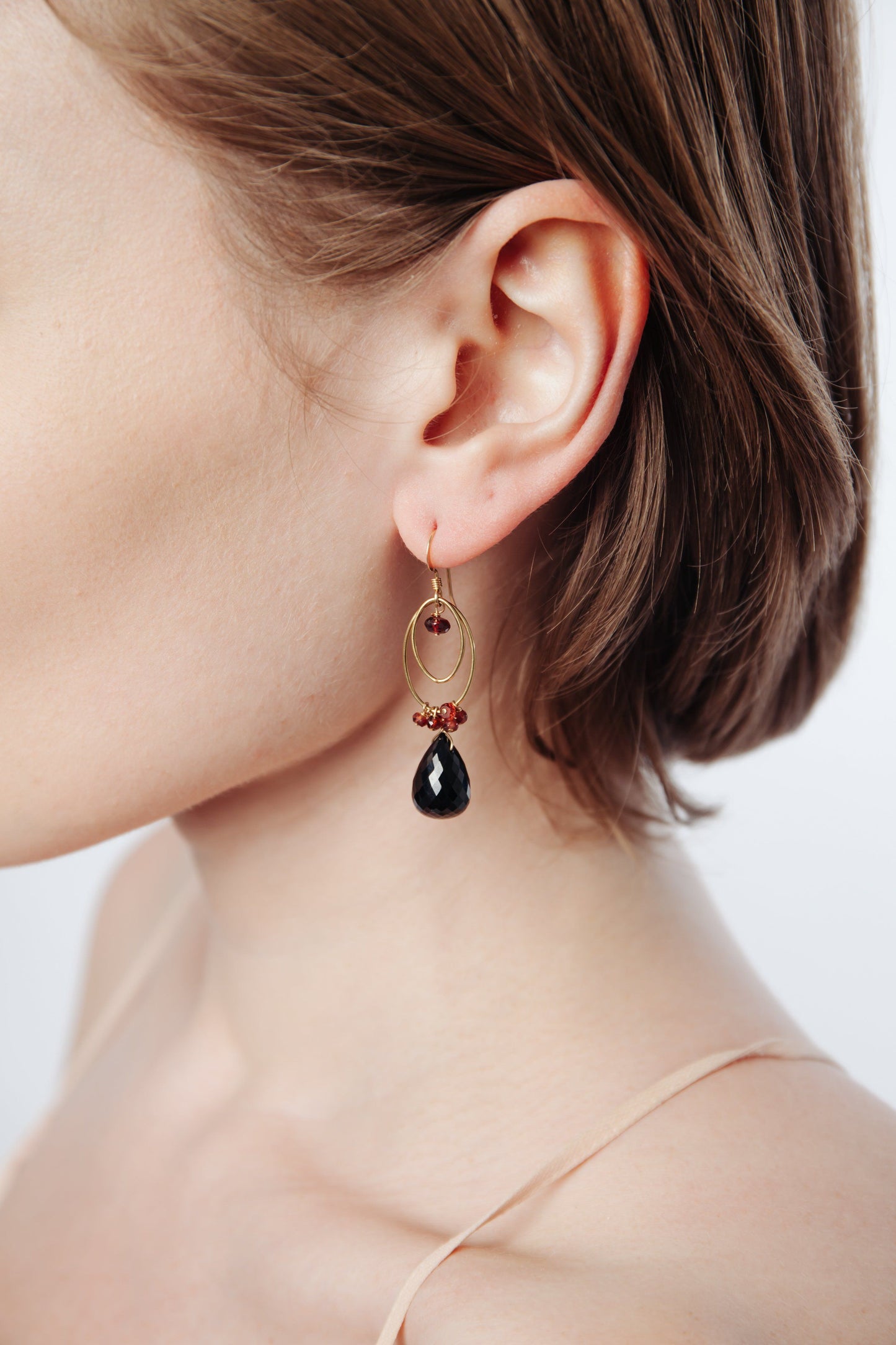 Black Spinel & Garnet Double Loop Earrings - Inaya Jewelry