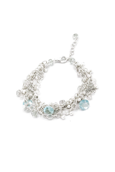 Chainy Blue Topaz, Himalayan Crystal & Pearl Delicate Bracelet - Inaya Jewelry