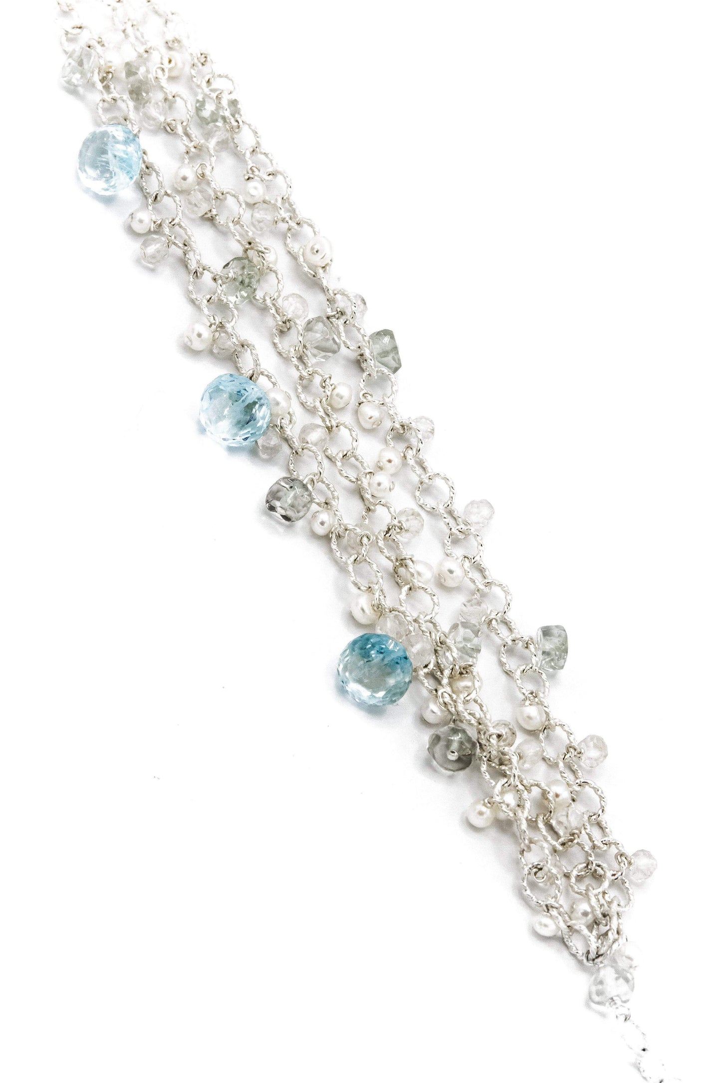 Chainy Blue Topaz, Himalayan Crystal & Pearl Delicate Bracelet - Inaya Jewelry