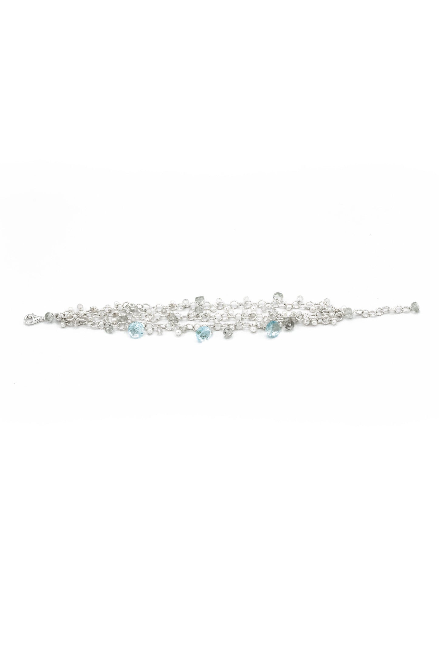 Chainy Blue Topaz, Himalayan Crystal & Pearl Delicate Bracelet - Inaya Jewelry