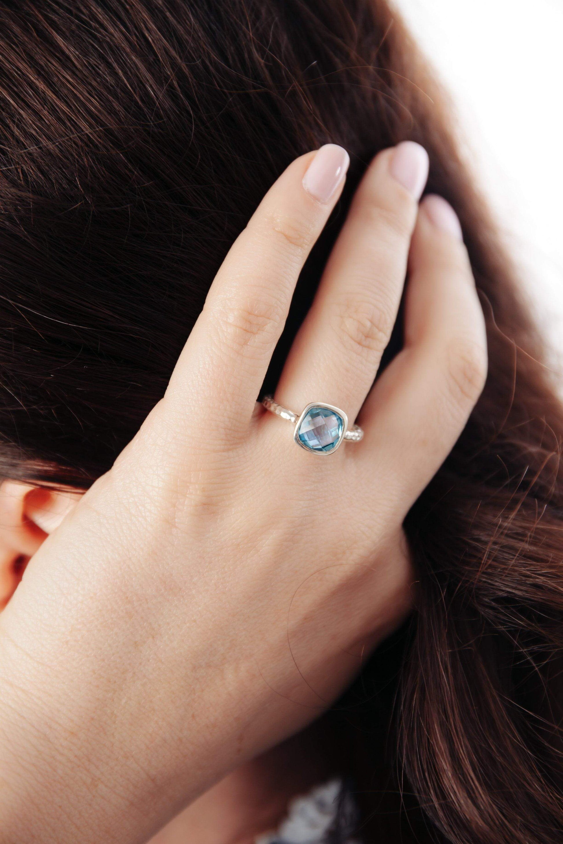 Blue Topaz Fine Band Ring - Inaya Jewelry