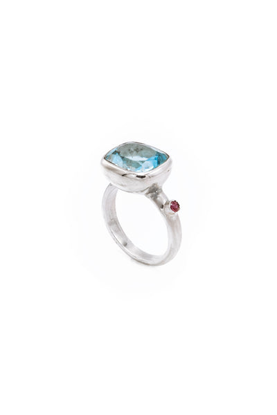 Blue Topaz & Ruby Ring - Inaya Jewelry