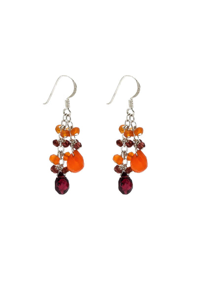 Garnet & Carnelian Double Cluster Earrings - Inaya Jewelry