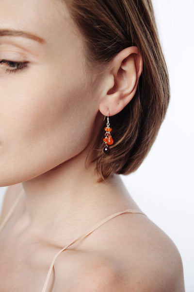 Garnet & Carnelian Double Cluster Earrings - Inaya Jewelry