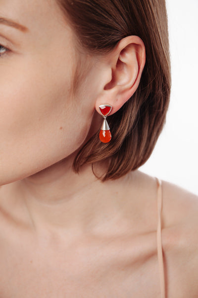 Carnelian Silver Drop Earrings - Inaya Jewelry