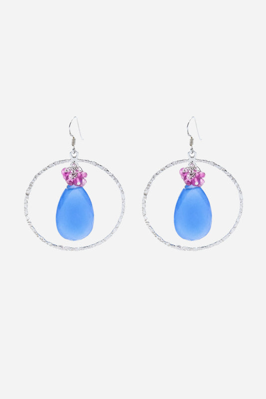 Blue Chalcedony & Pink Ruby Hoop Earrings - Inaya Jewelry