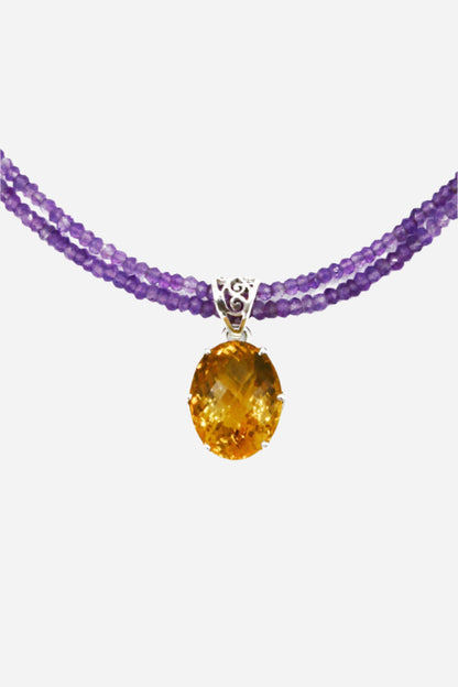 Citrine on Amethyst Pendant - Inaya Jewelry