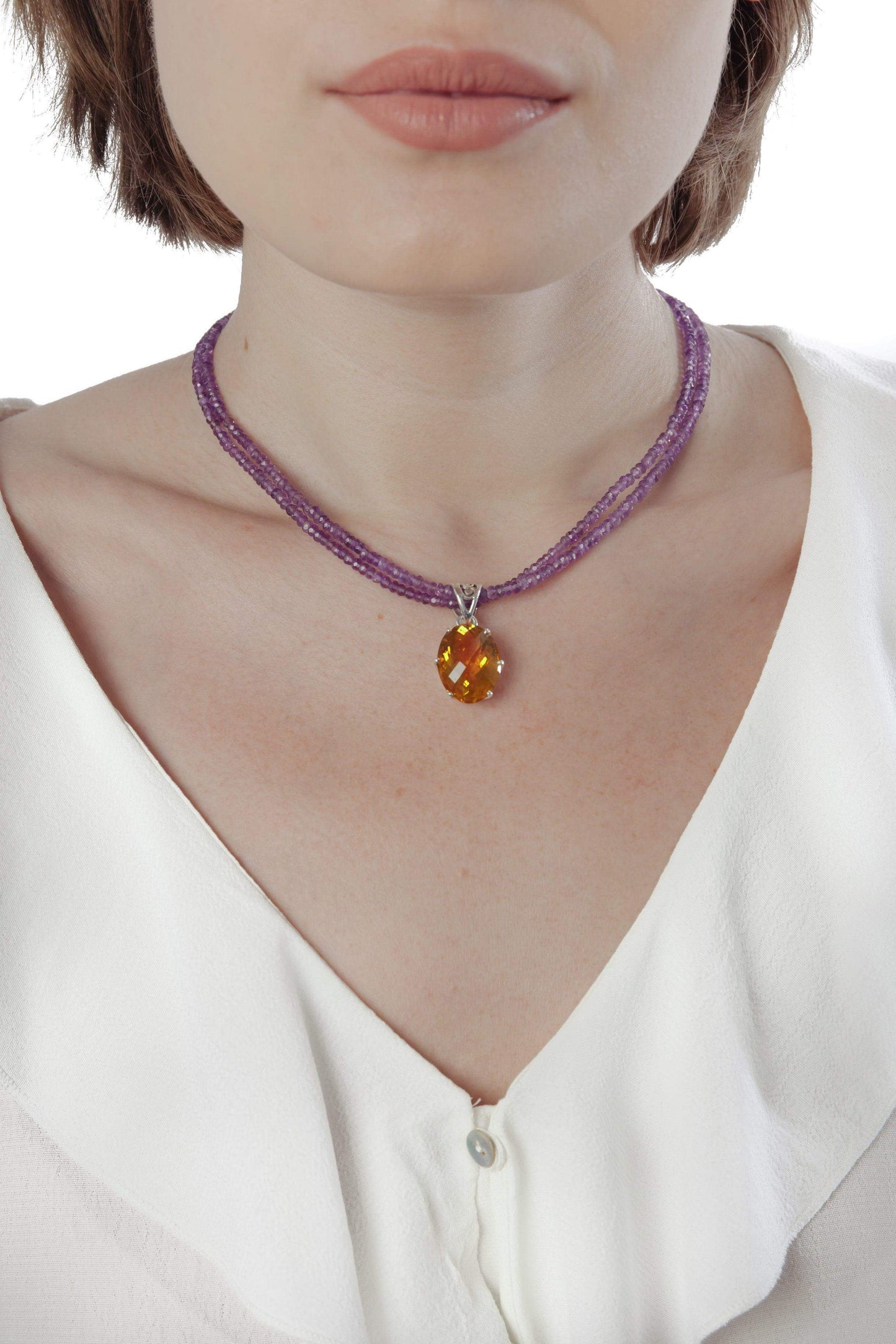 Citrine on Amethyst Pendant - Inaya Jewelry