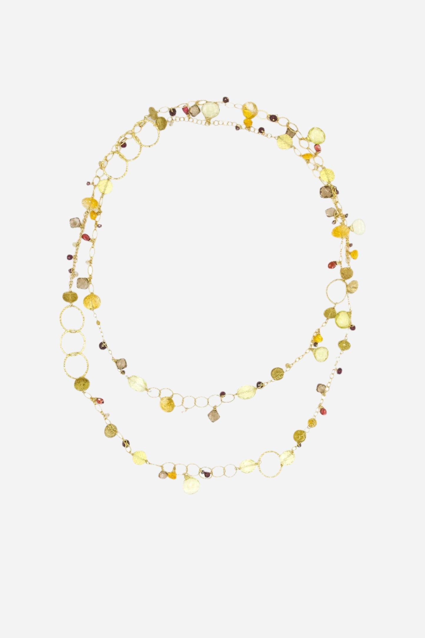 Smoky & Lemon Topaz, Citrine, Garnet Multi-Link Necklace - Inaya Jewelry