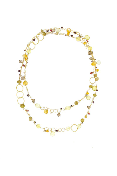 Smoky & Lemon Topaz, Citrine, Garnet Multi-Link Necklace - Inaya Jewelry