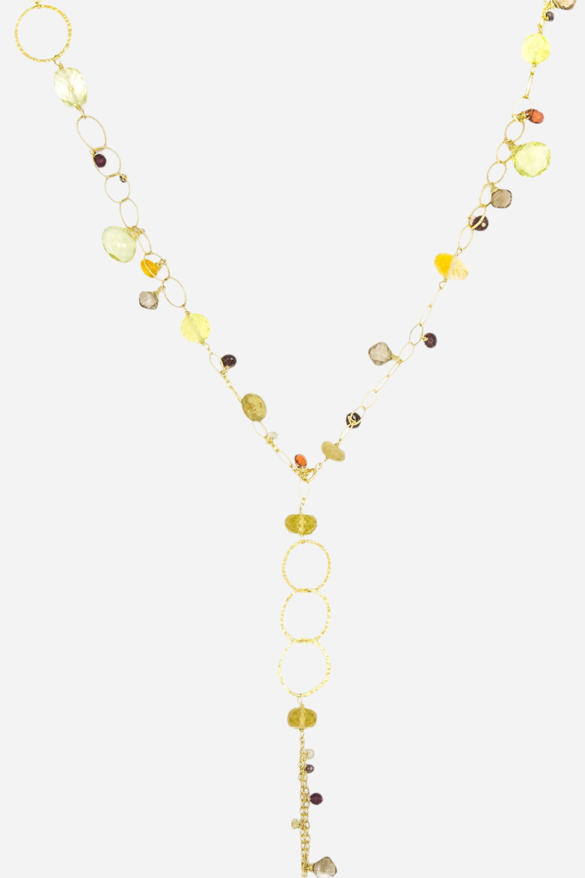 Smoky & Lemon Topaz, Citrine, Garnet Multi-Link Necklace - Inaya Jewelry