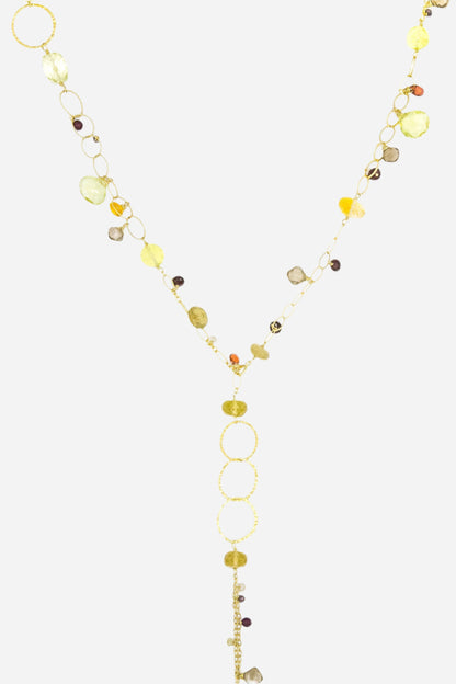 Smoky & Lemon Topaz, Citrine, Garnet Multi-Link Necklace - Inaya Jewelry