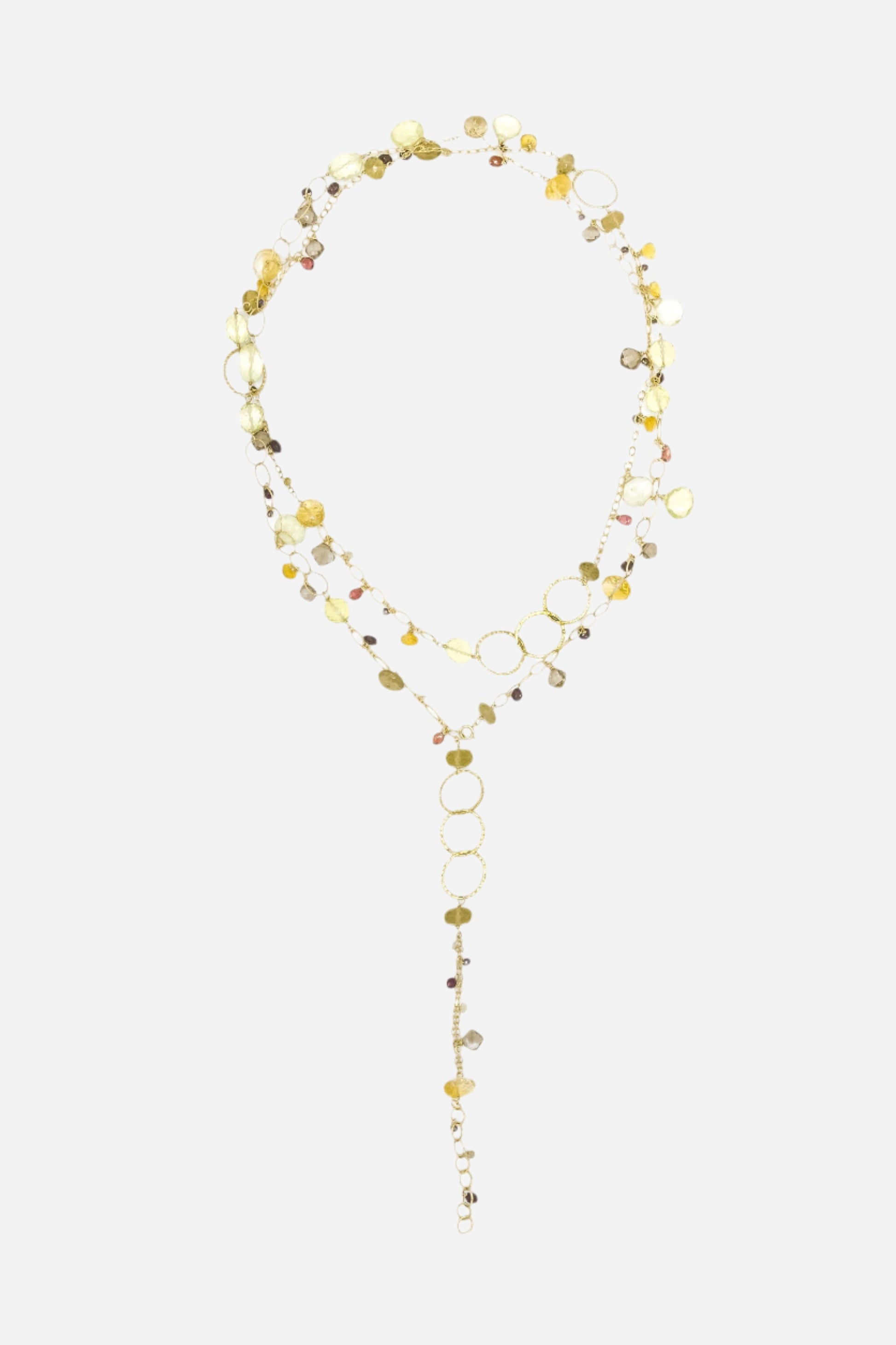 Smoky & Lemon Topaz, Citrine, Garnet Multi-Link Necklace - Inaya Jewelry