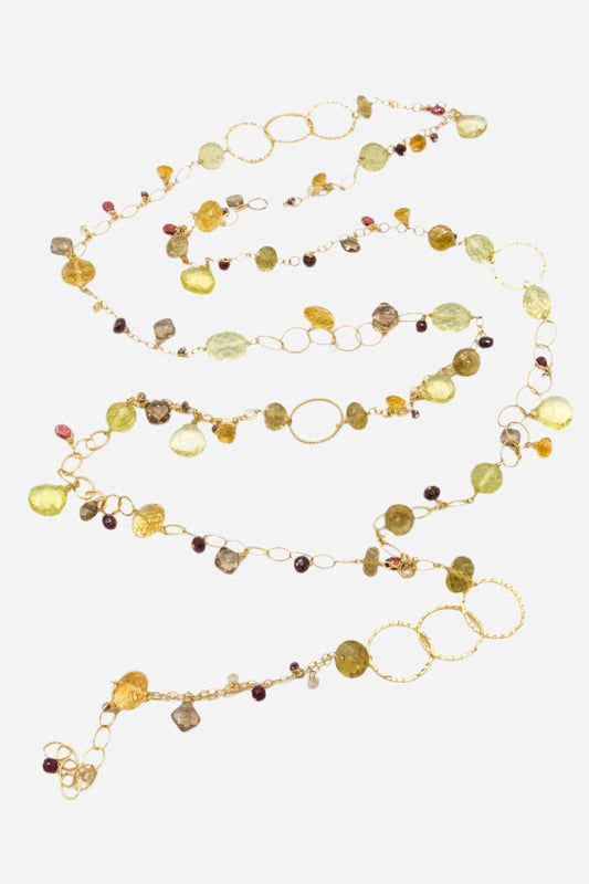 Smoky & Lemon Topaz, Citrine, Garnet Multi-Link Necklace - Inaya Jewelry