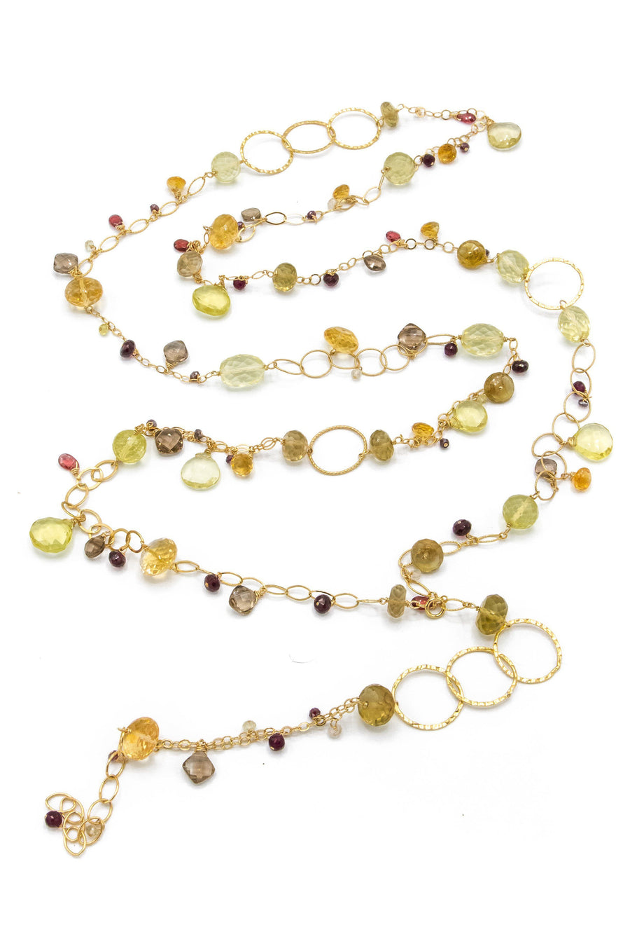 Smoky & Lemon Topaz, Citrine, Garnet Multi-Link Necklace - Inaya Jewelry