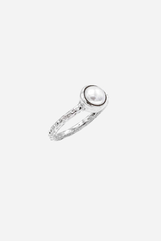 White Pearl Fine Band Ring - Inaya Jewelry