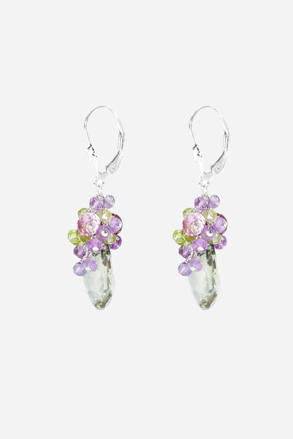 Amethyst, Pink Topaz & Peridot Grapevine Earrings - Inaya Jewelry