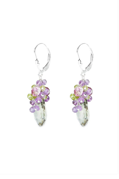 Amethyst, Pink Topaz & Peridot Grapevine Earrings - Inaya Jewelry