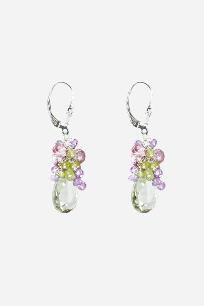 Amethyst, Pink Topaz & Peridot Grapevine Earrings - Inaya Jewelry