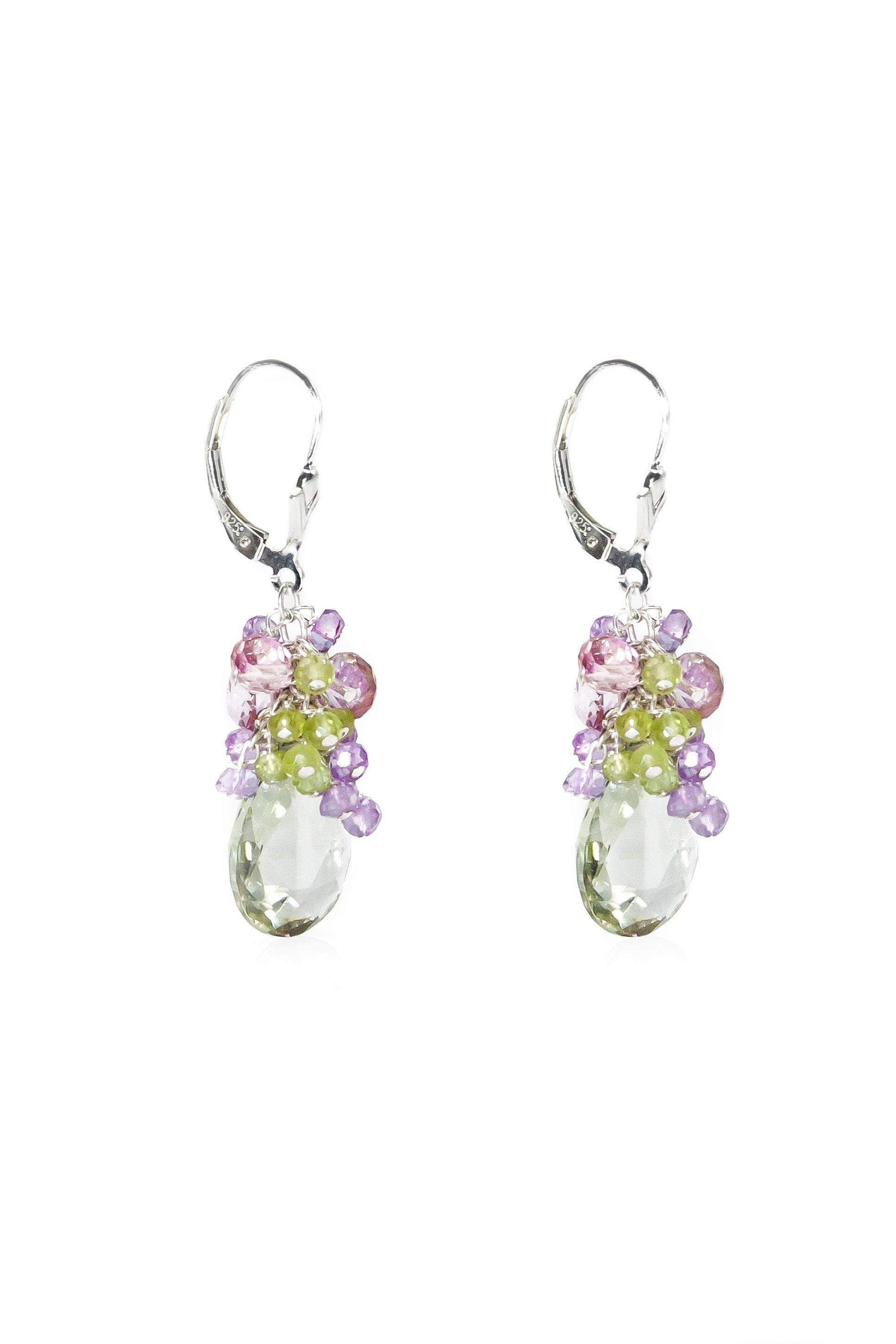 Buy Amethyst, Pink Topaz & Peridot Grapevine Earrings Online - INAYA