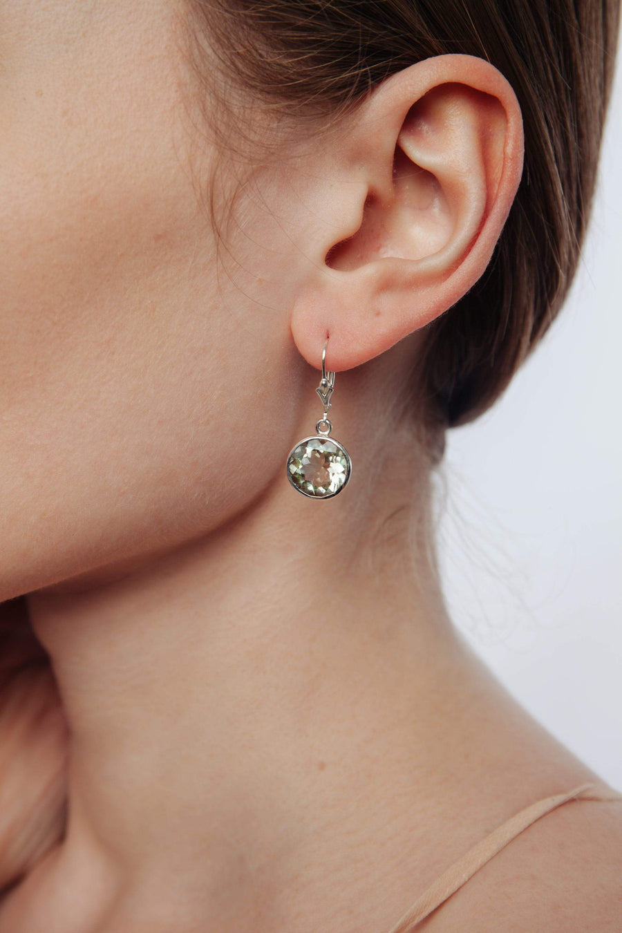 Green Amethyst Bezel Earrings - Inaya Jewelry