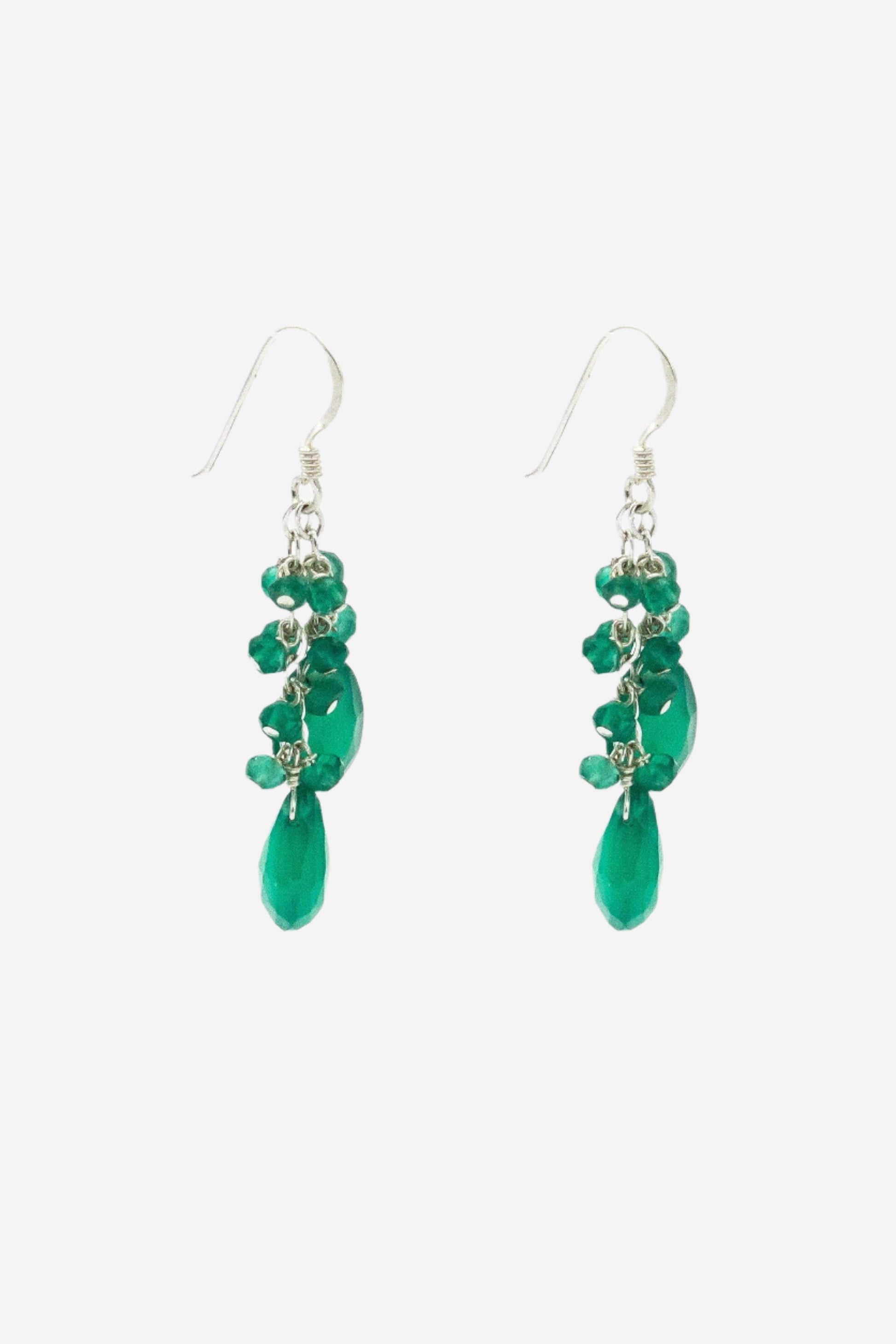 Green Onyx Double Cluster Earrings - Inaya Jewelry