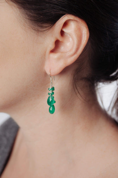 Green Onyx Double Cluster Earrings - Inaya Jewelry