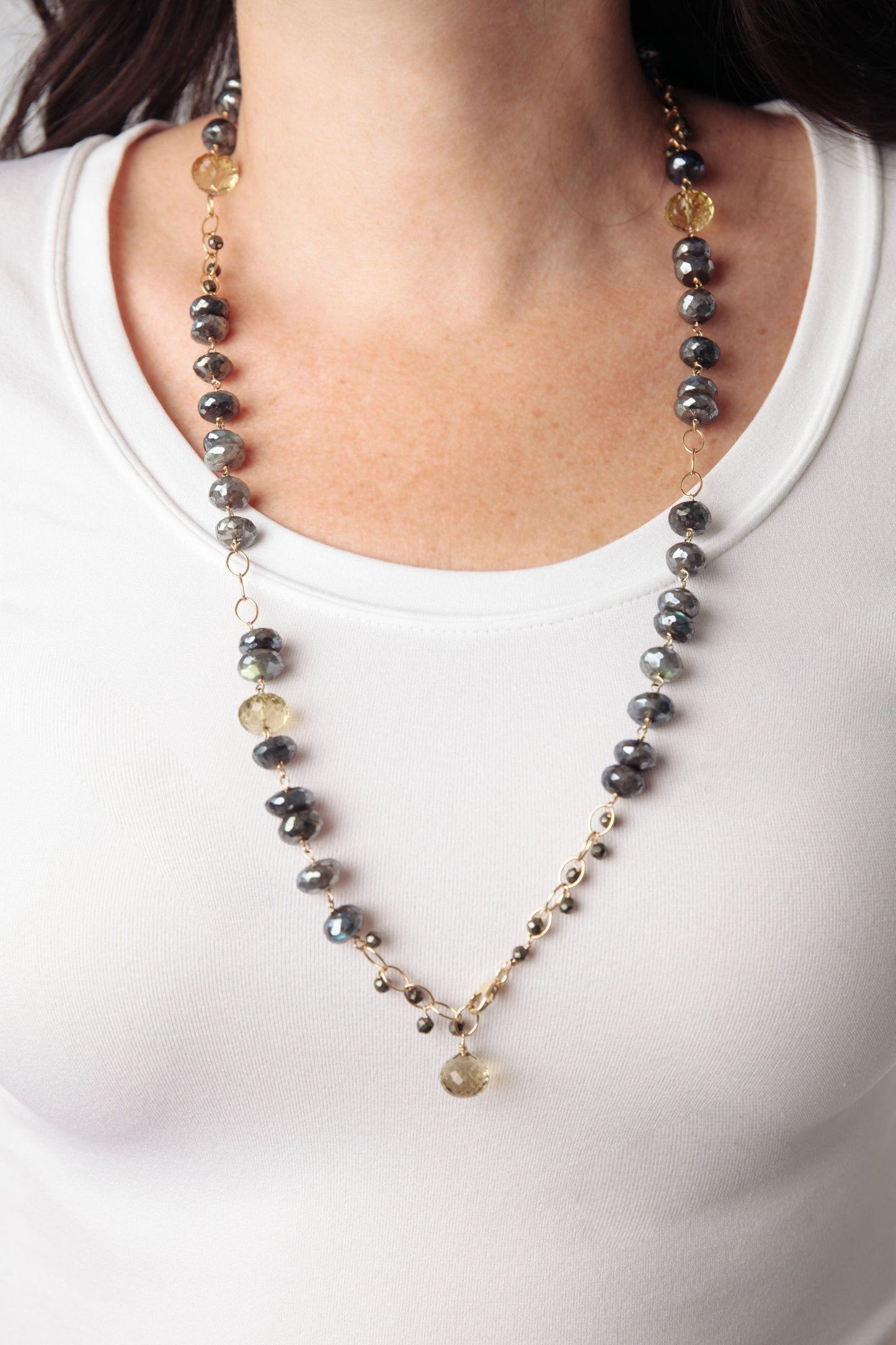 Labradorite, Lemon Topaz & Pyrite Necklace - Inaya Jewelry