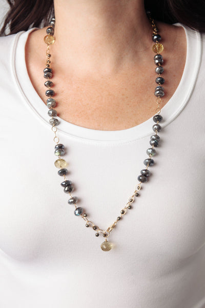 Labradorite, Lemon Topaz & Pyrite Necklace - Inaya Jewelry