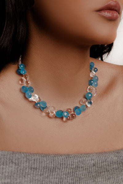Crystal Blue Cluster Necklace - Inaya Jewelry