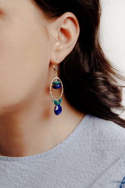 Lapis and Apatite Loop Earrings - Inaya Jewelry