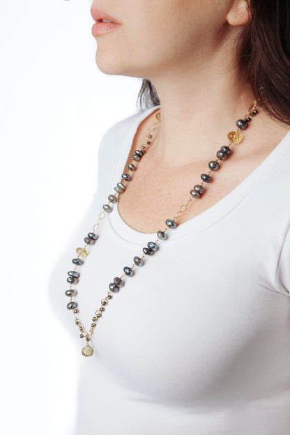 Labradorite, Lemon Topaz & Pyrite Necklace - Inaya Jewelry