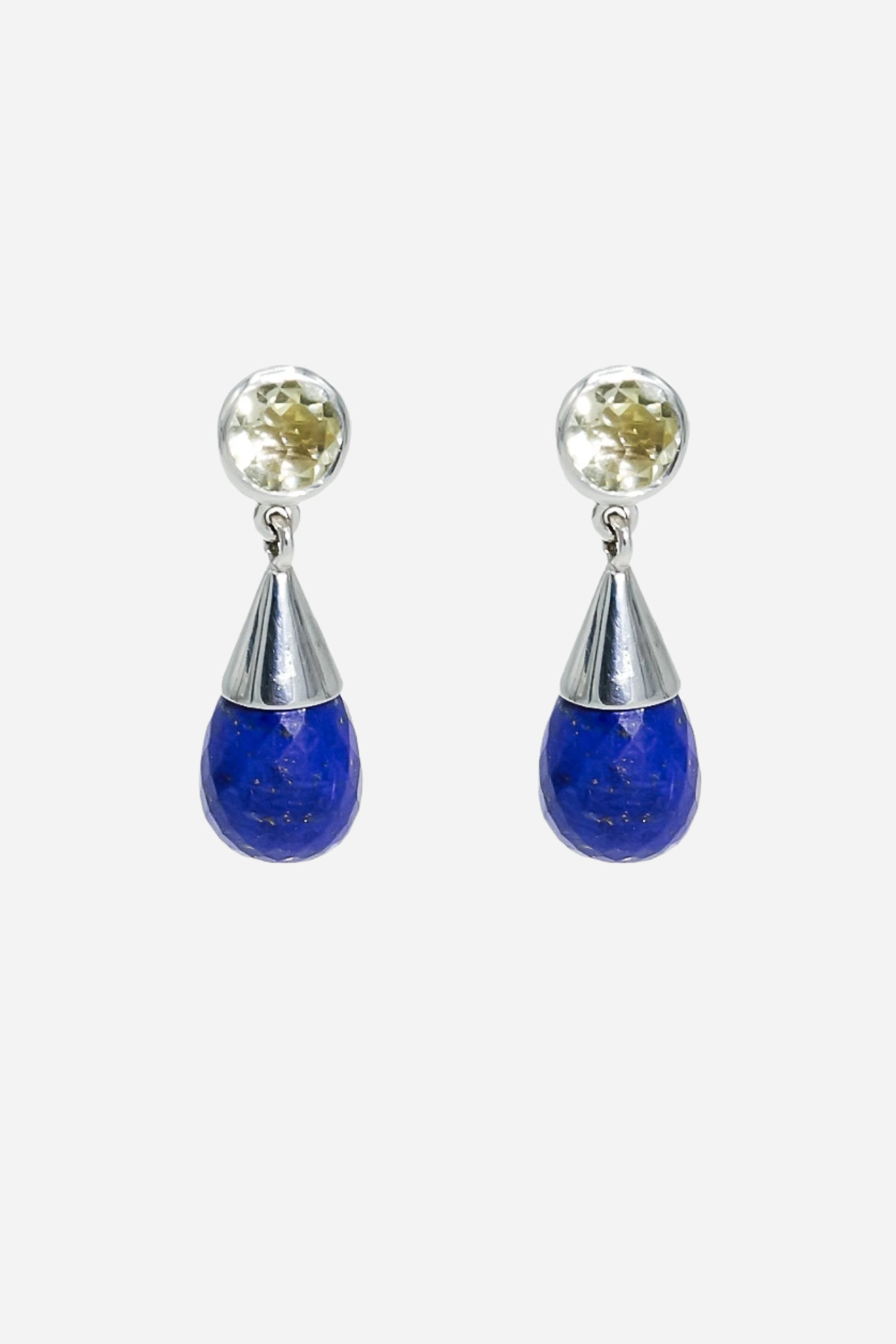 Lapis Lazuli & Lemon Topaz Silver Drop Earrings - Inaya Jewelry