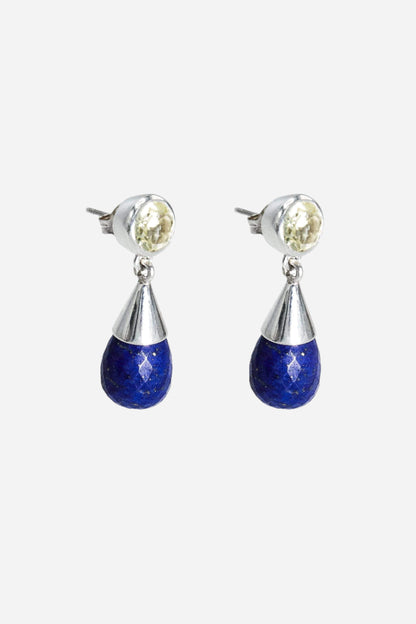 Lapis Lazuli & Lemon Topaz Silver Drop Earrings - Inaya Jewelry