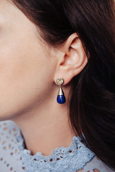 Lapis Lazuli & Lemon Topaz Silver Drop Earrings - Inaya Jewelry