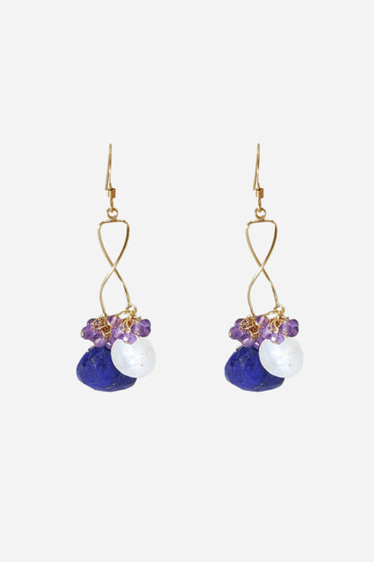 Lapis And Moonstone Swirl Earrings - Inaya Jewelry