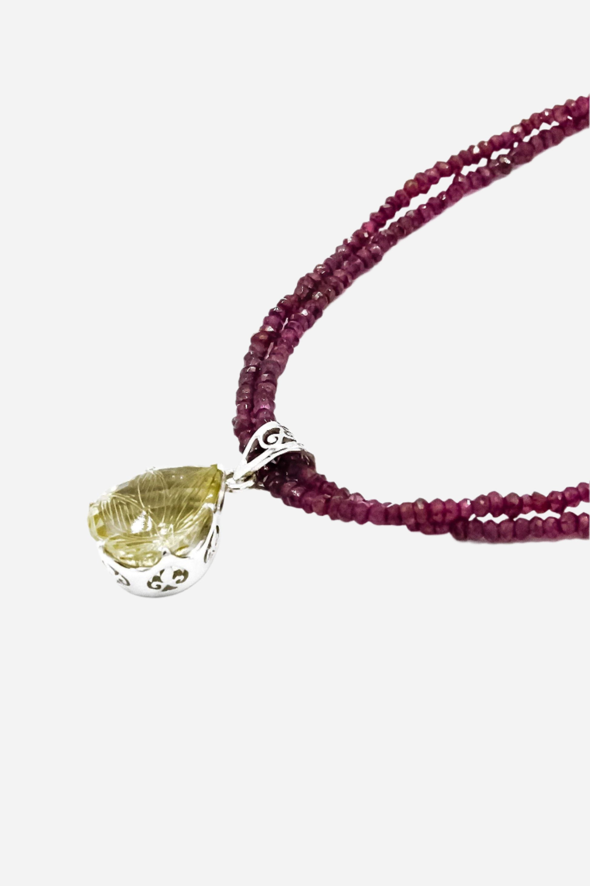 Carved Lemon Topaz on Garnet Pendant - Inaya Jewelry