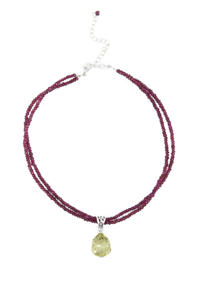 Carved Lemon Topaz on Garnet Pendant - Inaya Jewelry