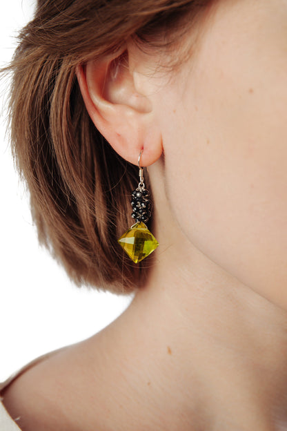 Lemon Topaz & Black Spinel Cluster Earrings - Inaya Jewelry