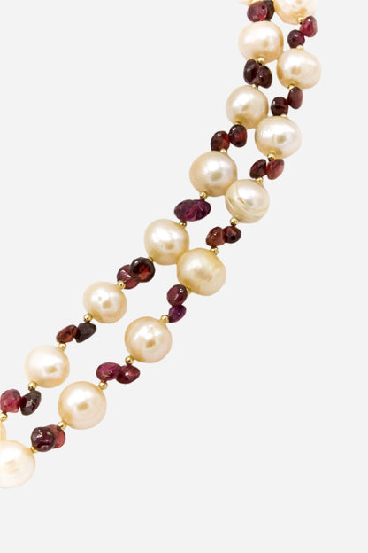 Peach Pearl & Garnet Necklace - Inaya Jewelry