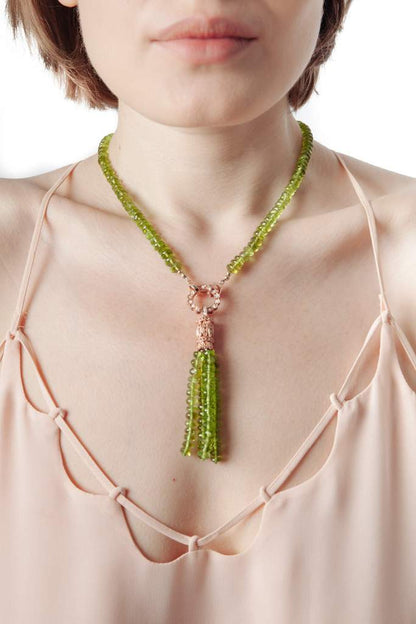 Peridot Tassel Necklace - Inaya Jewelry