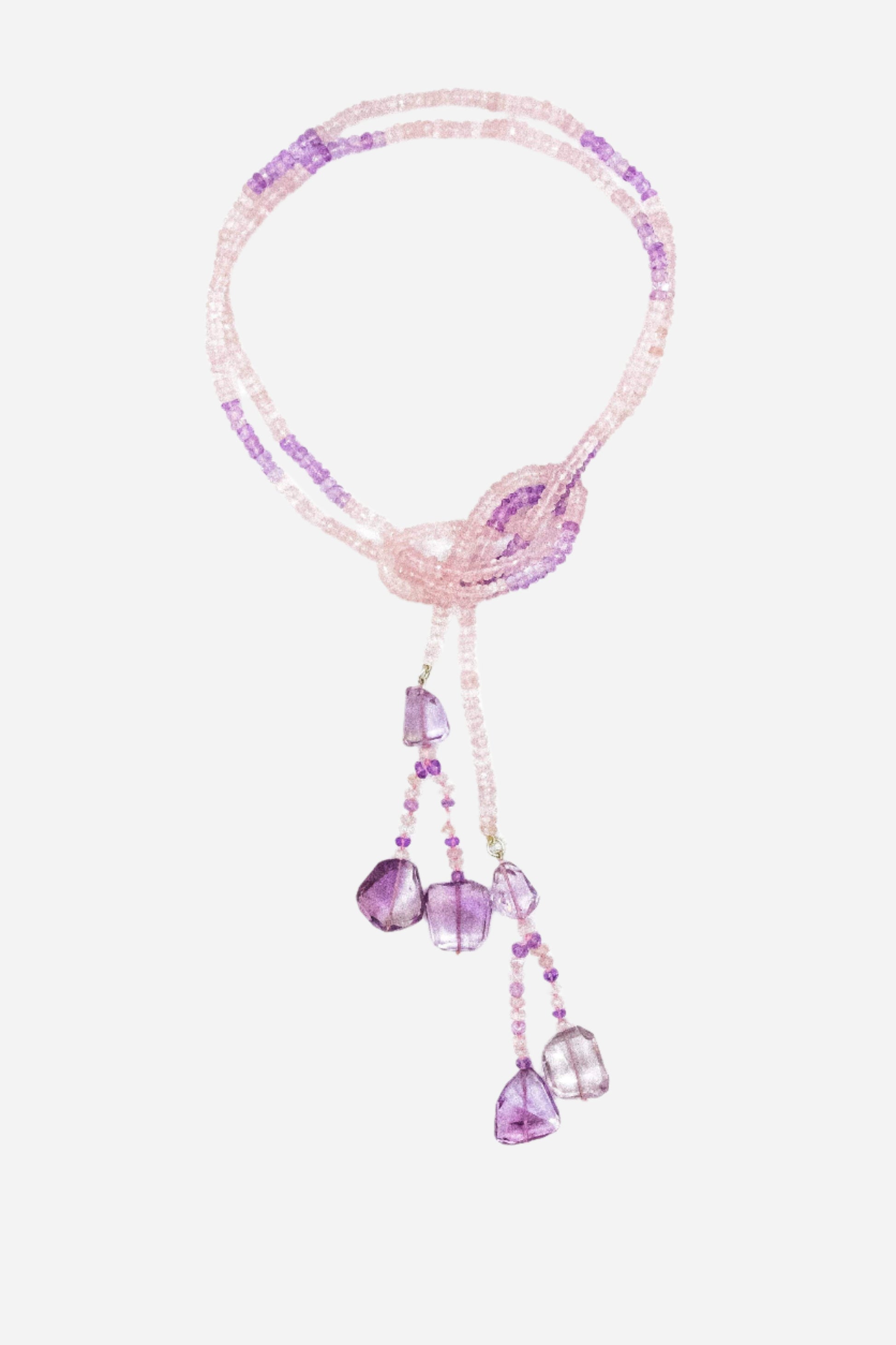 Rose Quartz & Pink Amethyst Lariat Necklace - Inaya Jewelry